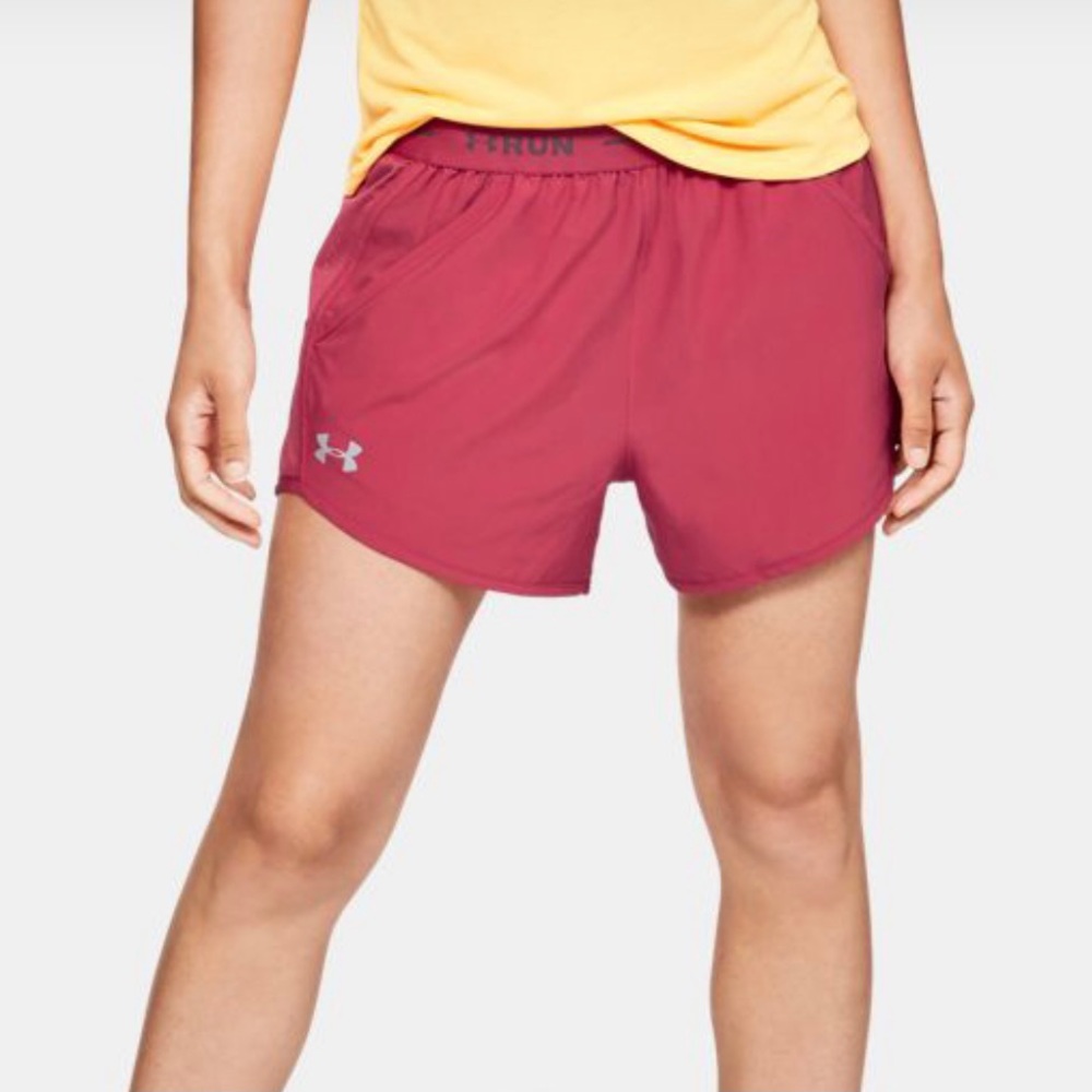 Under Amrour Fly-By Graphic Waistband Running Shorts Pink Lined-XS
